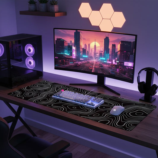 Extended Gaming Mouse Pad Large Desk Mat with Modern Topographic Pattern for Office