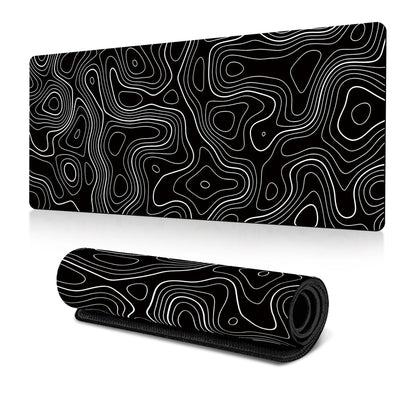 Extended Gaming Mouse Pad Large Desk Mat with Modern Topographic Pattern for Office