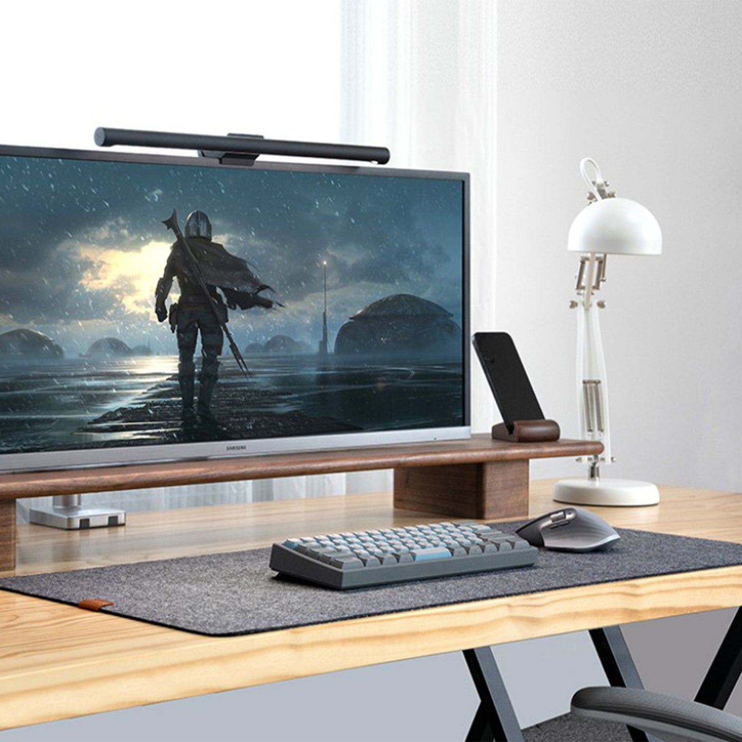Large Felt Desk Mat Extended Mouse Pad with Dotted Backing Protective Surface