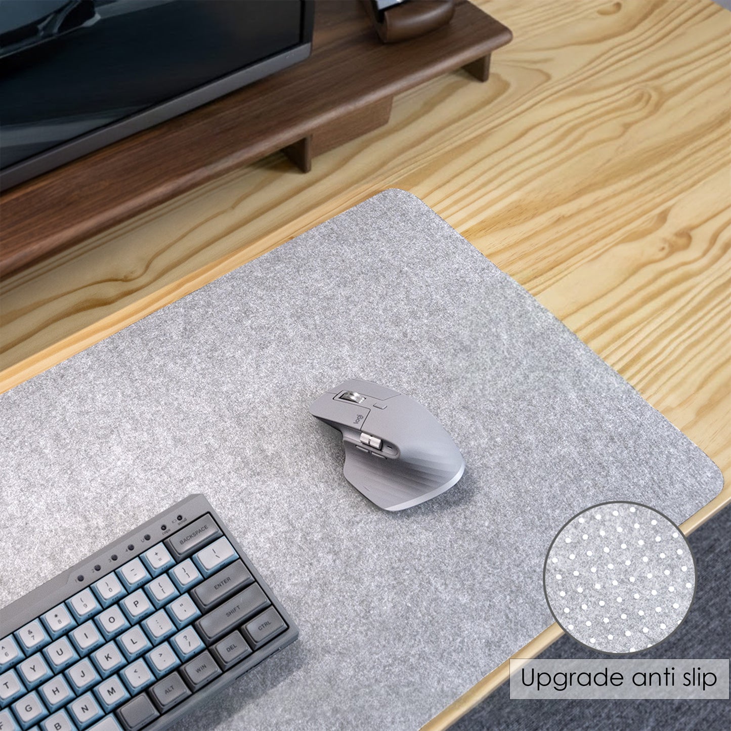 Large Felt Desk Mat Extended Mouse Pad with Dotted Backing Protective Surface