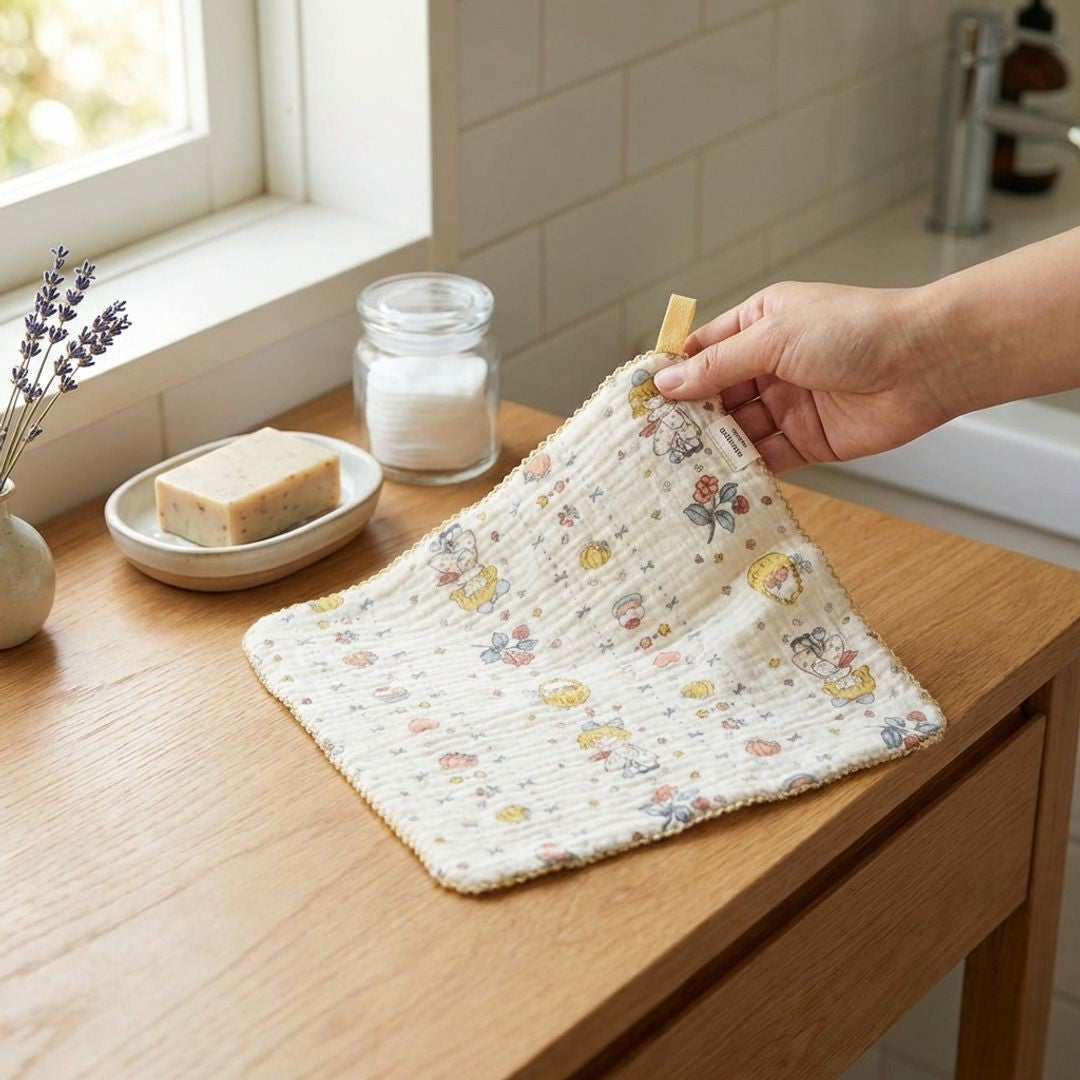 Baby Cotton Muslin Washcloth 10x10 Inch Soft Absorbent Toddler Face Towel with Loop