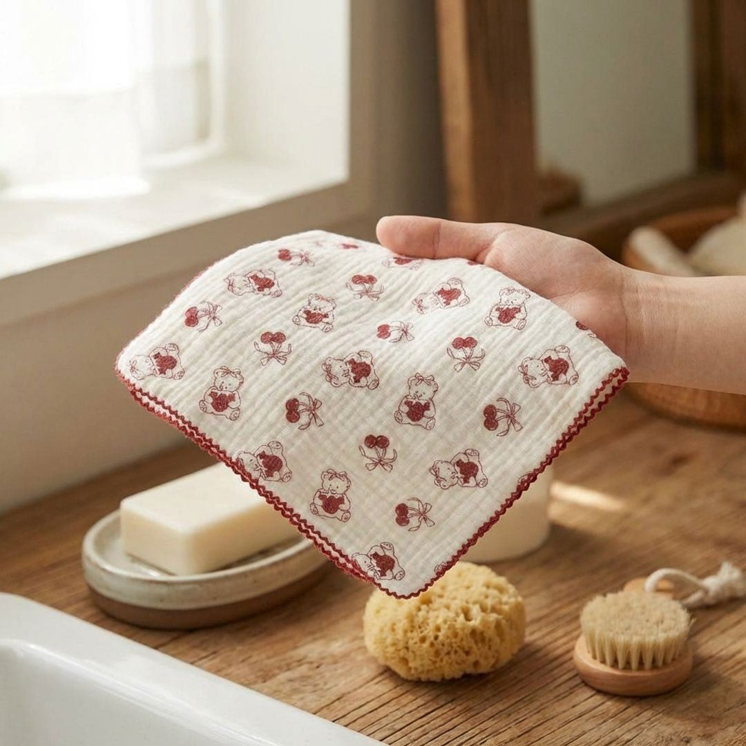 Baby Cotton Muslin Washcloth 10x10 Inch Soft Absorbent Toddler Face Towel with Loop