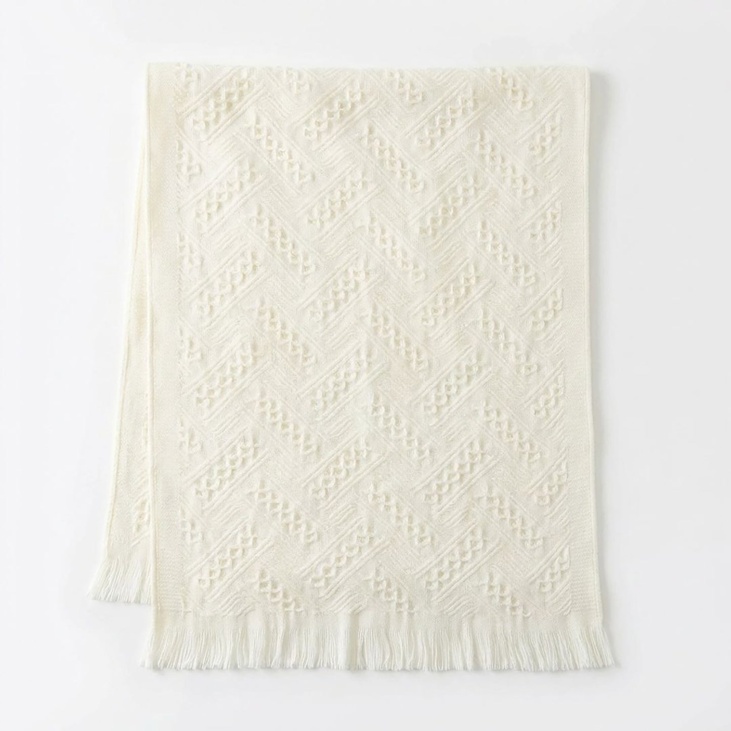 Soft Cotton Decorative Hand Towel with Fringe Edges Textured Pattern Bathroom Guest Towel