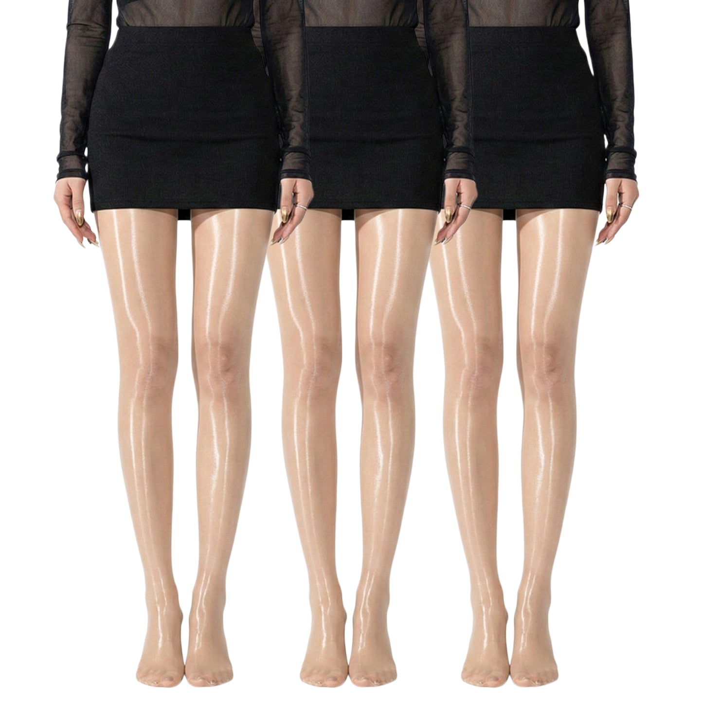 3-Pack Sheer Glossy Shine Tights with Ultra Smooth Stretch Knit Hosiery Pantyhose