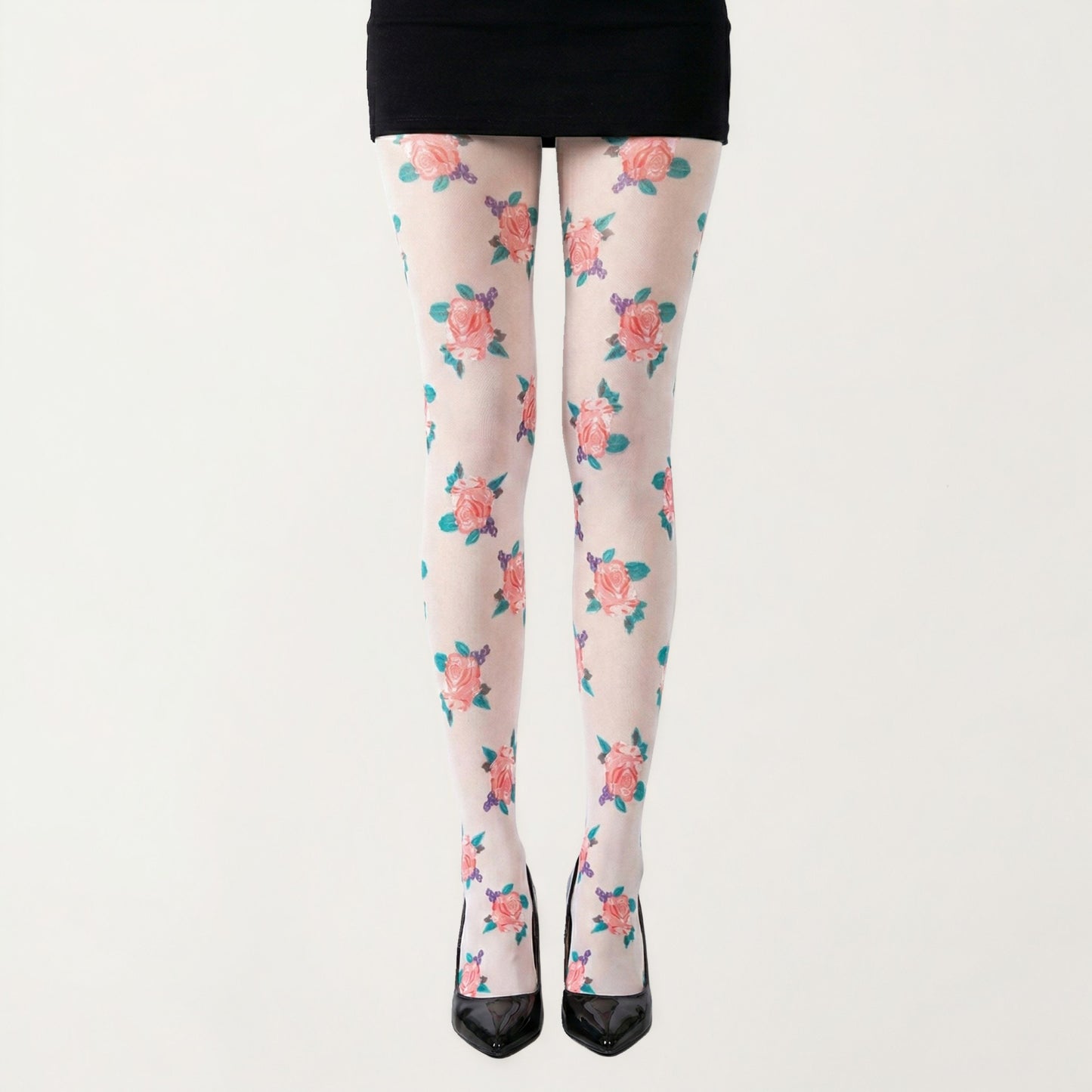 Sheer Floral Pattern Tights with All Over Rose Print Design Stretch Knit Hosiery Pantyhose