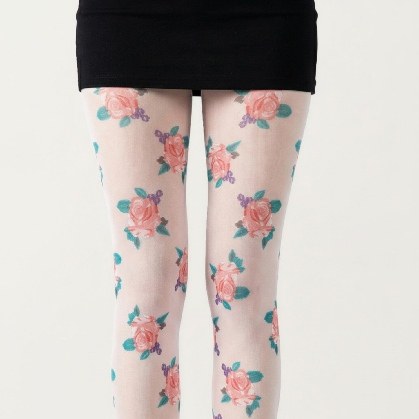 Sheer Floral Pattern Tights with All Over Rose Print Design Stretch Knit Hosiery Pantyhose