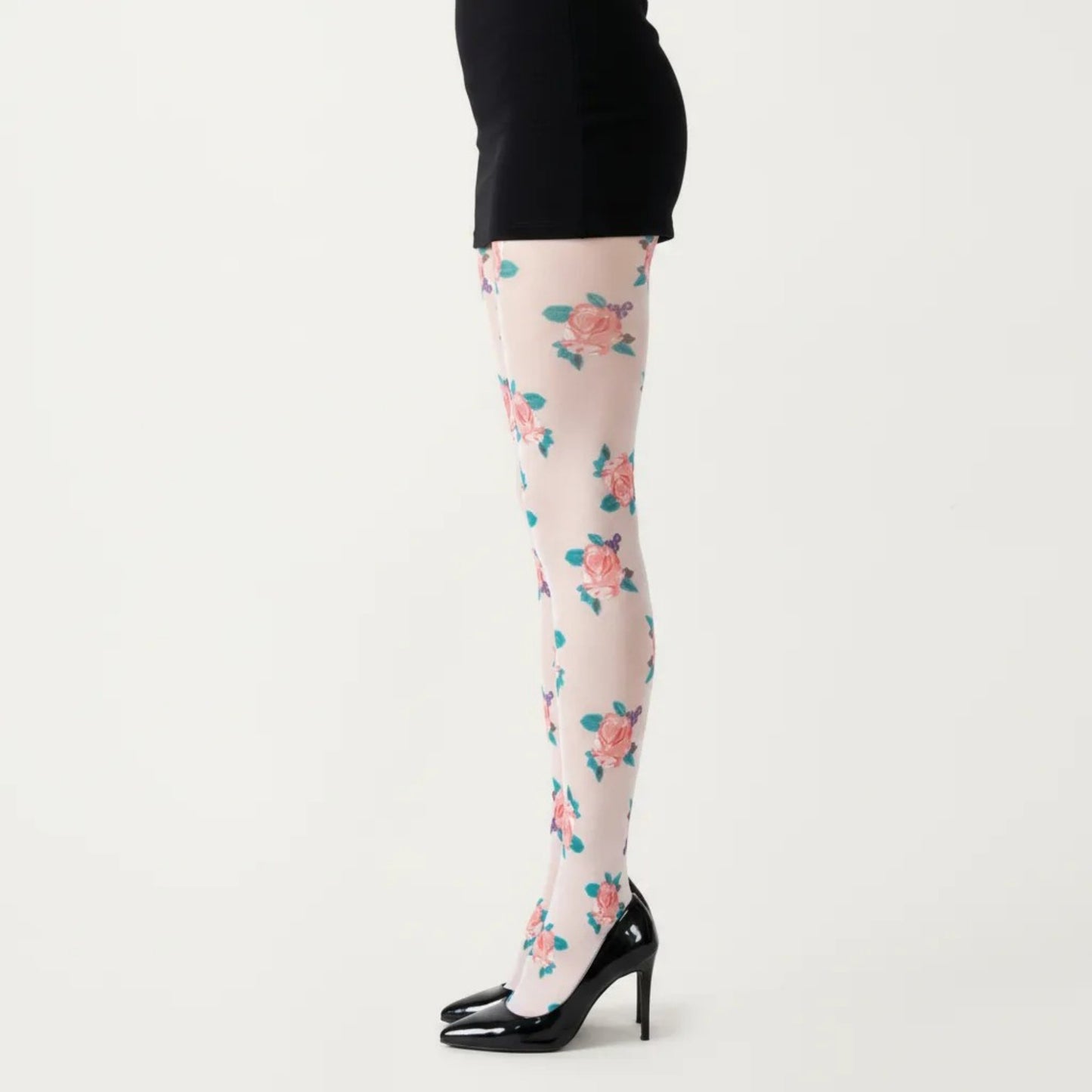 Sheer Floral Pattern Tights with All Over Rose Print Design Stretch Knit Hosiery Pantyhose