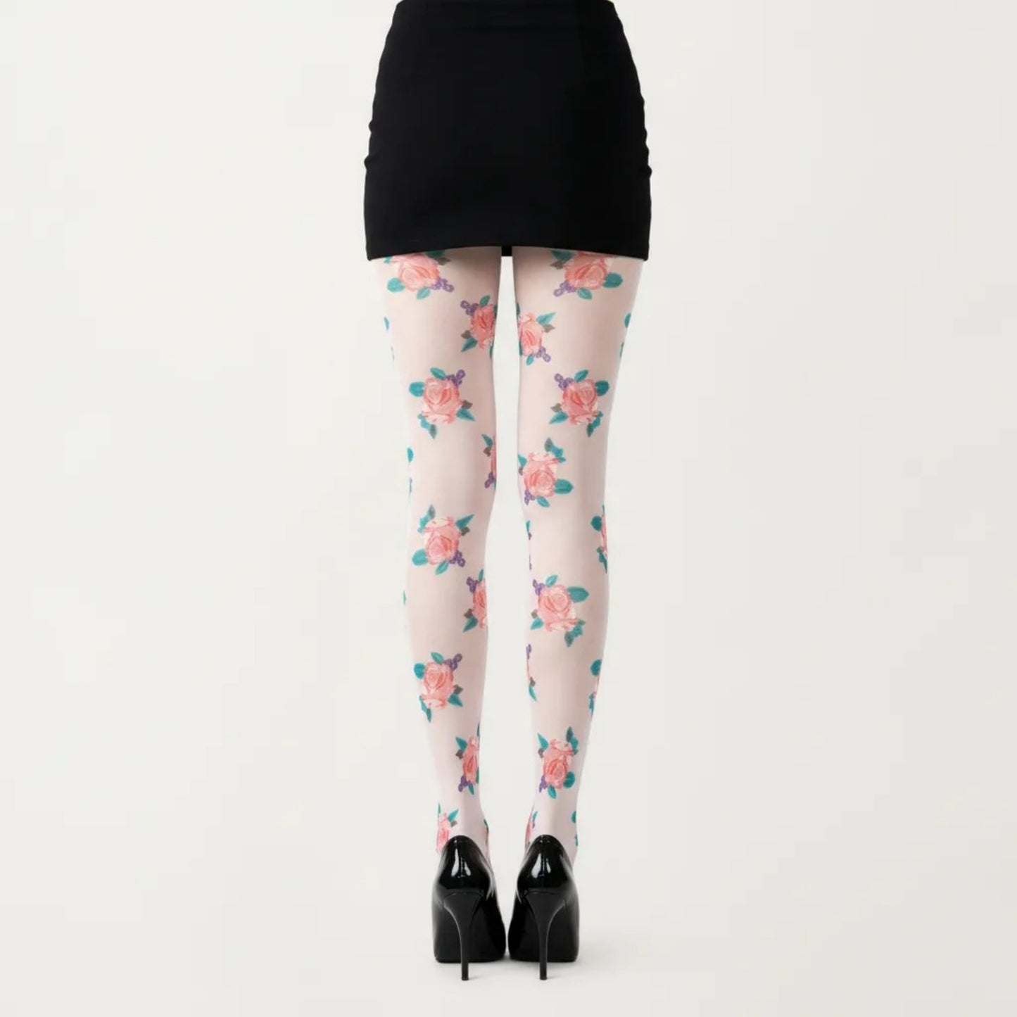 Sheer Floral Pattern Tights with All Over Rose Print Design Stretch Knit Hosiery Pantyhose