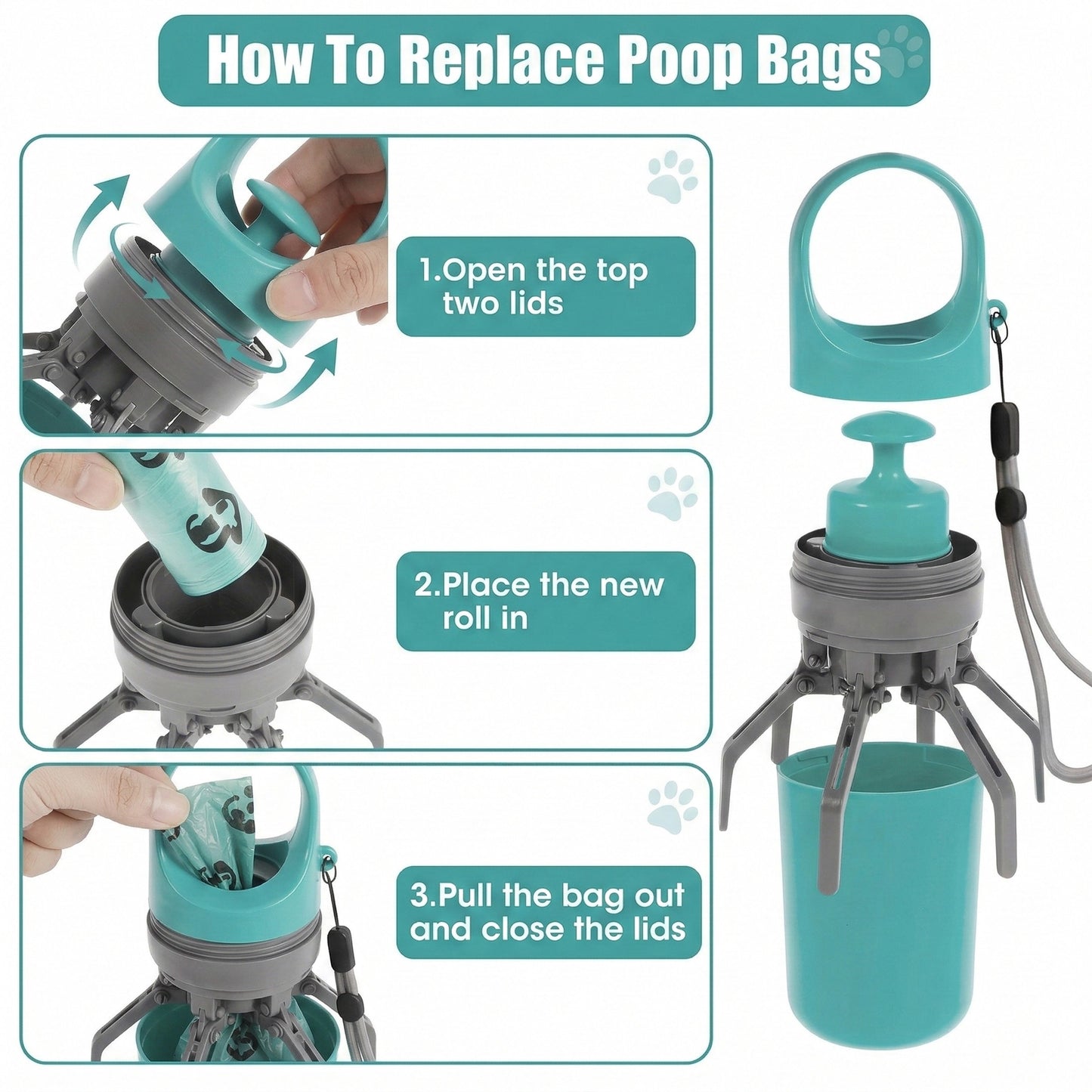 Dog Pooper Scooper with Built In Bag Dispenser Portable Pet Waste Picker for Outdoor Walks