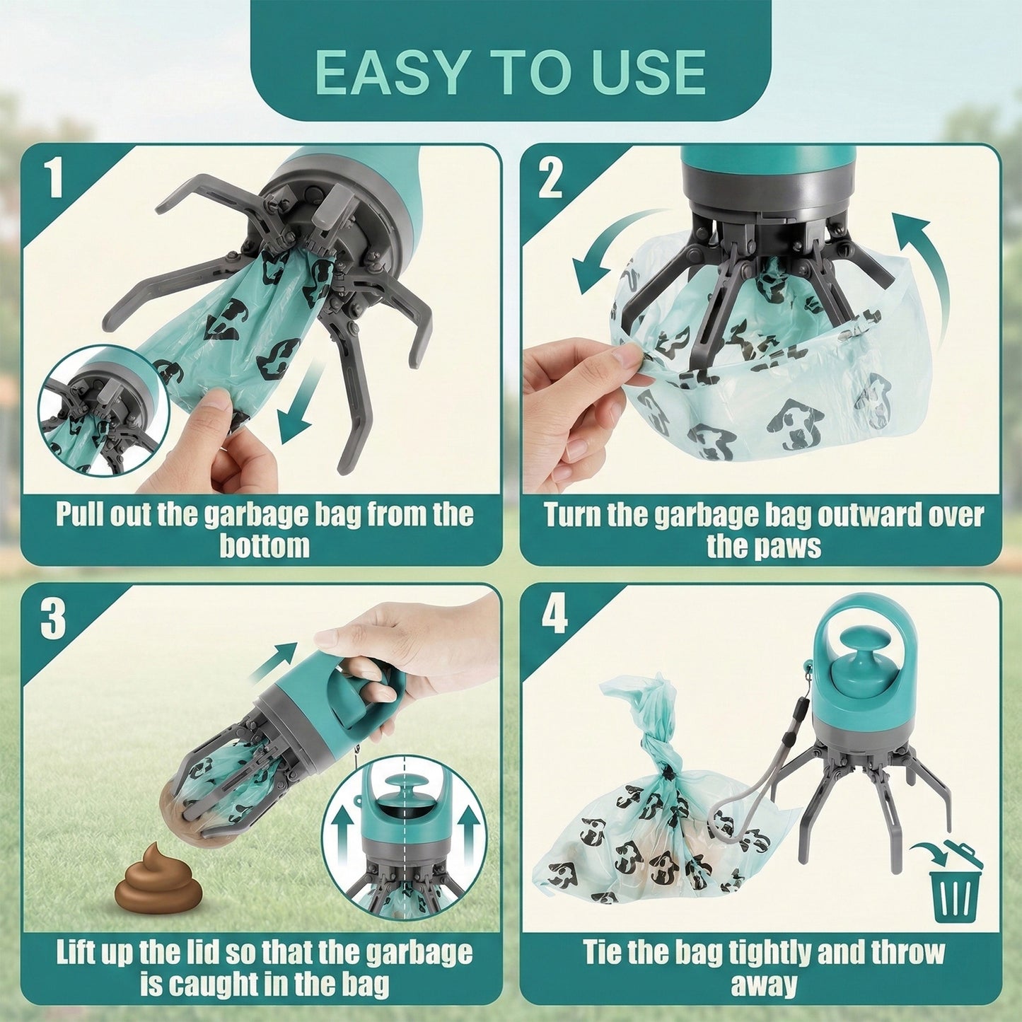 Dog Pooper Scooper with Built In Bag Dispenser Portable Pet Waste Picker for Outdoor Walks