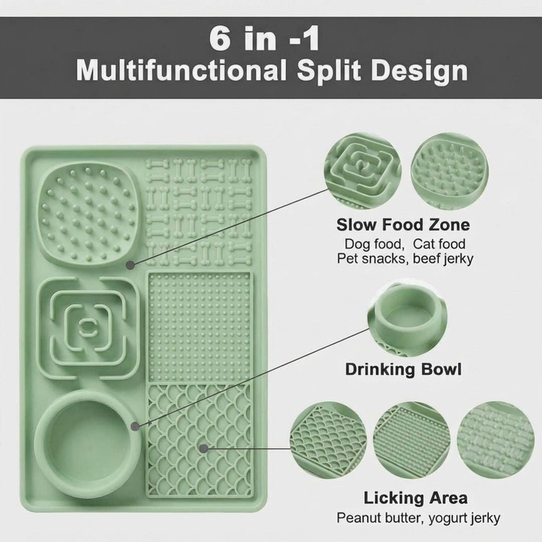 6 in 1 Dog Lick Mat Slow Feeder with Bowl Multifunction Pet Feeding Mat Non Slip Silicone