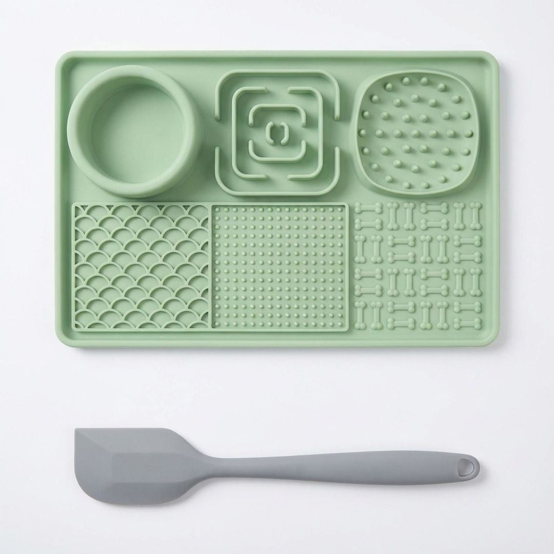 6 in 1 Dog Lick Mat Slow Feeder with Bowl Multifunction Pet Feeding Mat Non Slip Silicone