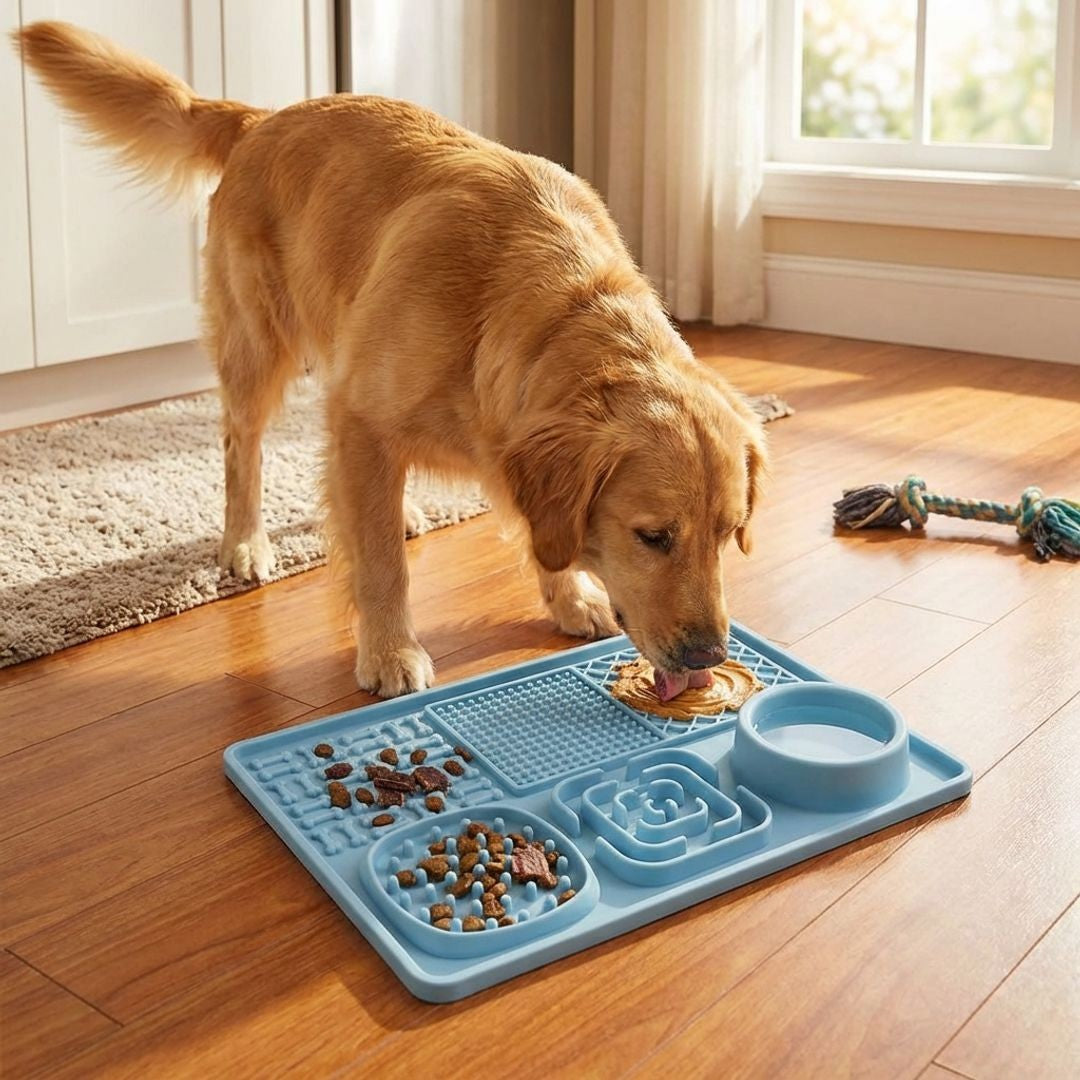 6 in 1 Dog Lick Mat Slow Feeder with Bowl Multifunction Pet Feeding Mat Non Slip Silicone