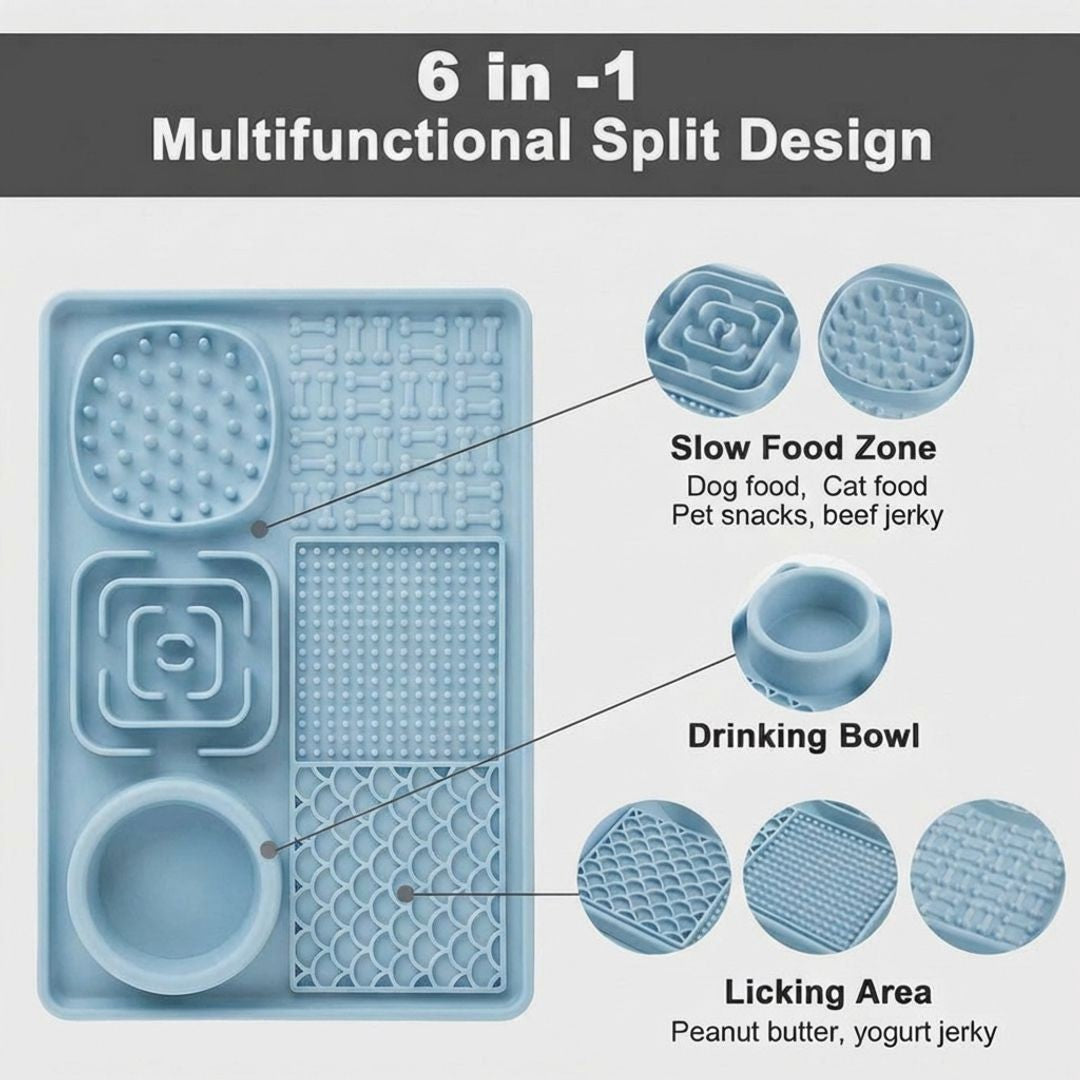 6 in 1 Dog Lick Mat Slow Feeder with Bowl Multifunction Pet Feeding Mat Non Slip Silicone