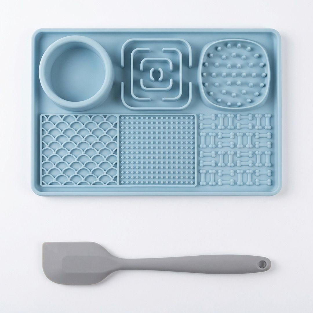 6 in 1 Dog Lick Mat Slow Feeder with Bowl Multifunction Pet Feeding Mat Non Slip Silicone