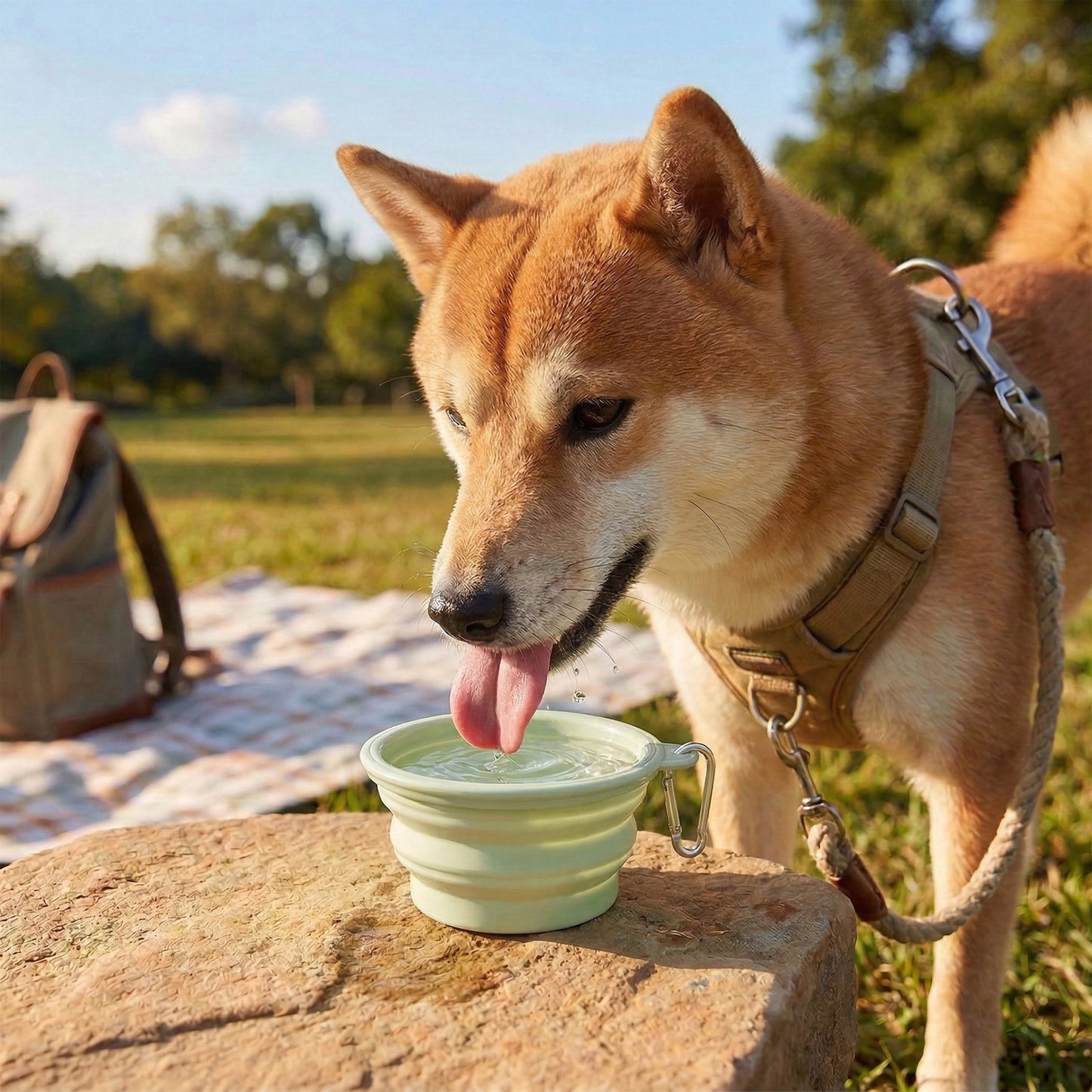 Collapsible Dog Travel Bowl with Carabiner Portable Silicone Pet Water and Food Bowl 12 oz