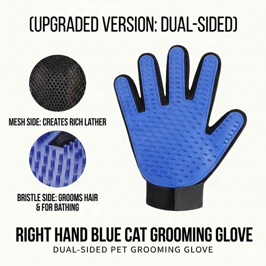 Dual Sided Pet Grooming Glove Cat Dog Deshedding Brush Bath Glove Hair Remover