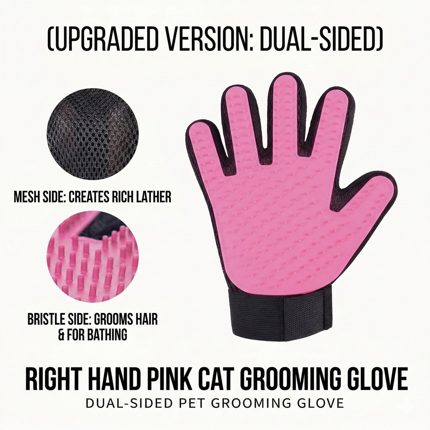 Dual Sided Pet Grooming Glove Cat Dog Deshedding Brush Bath Glove Hair Remover