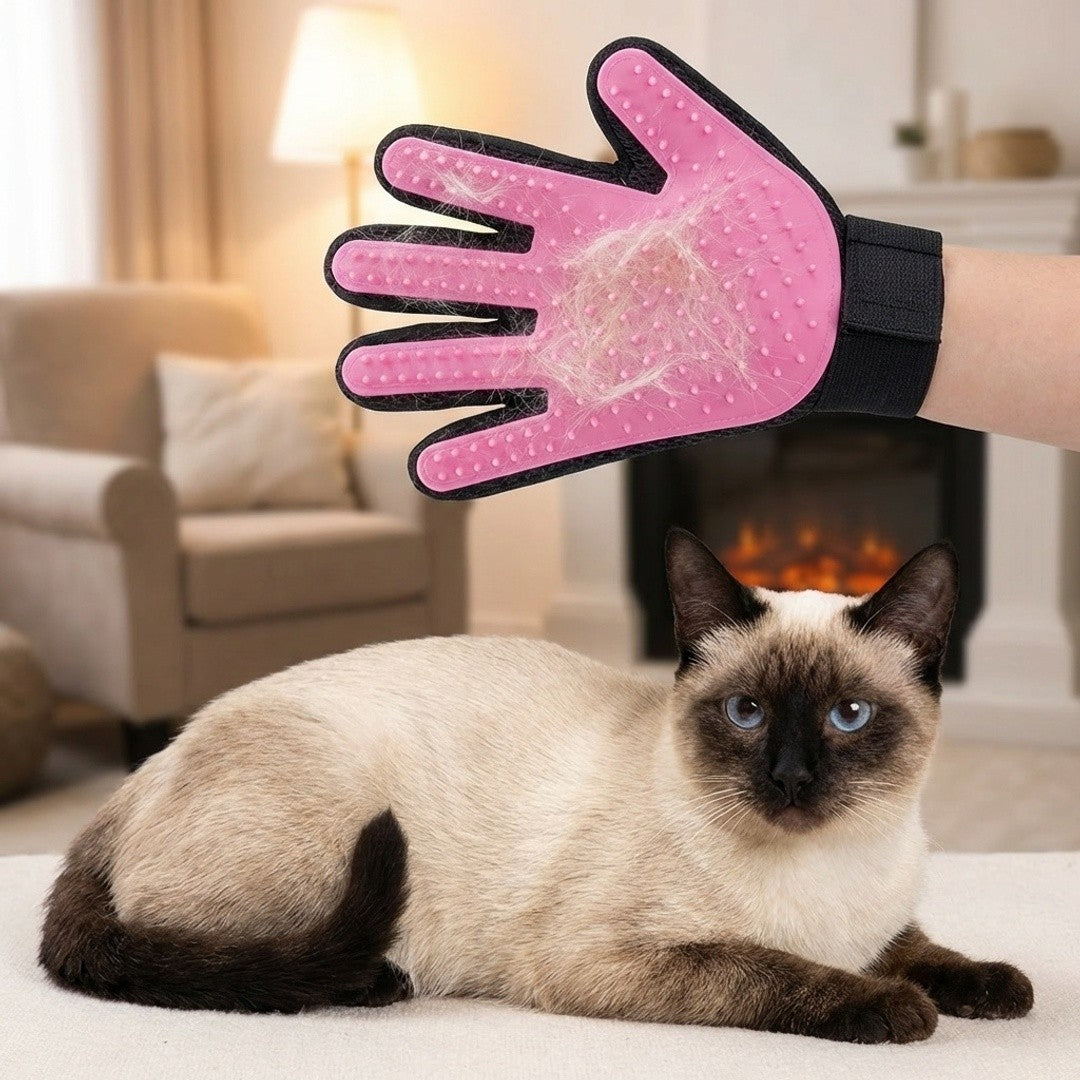 Dual Sided Pet Grooming Glove Cat Dog Deshedding Brush Bath Glove Hair Remover