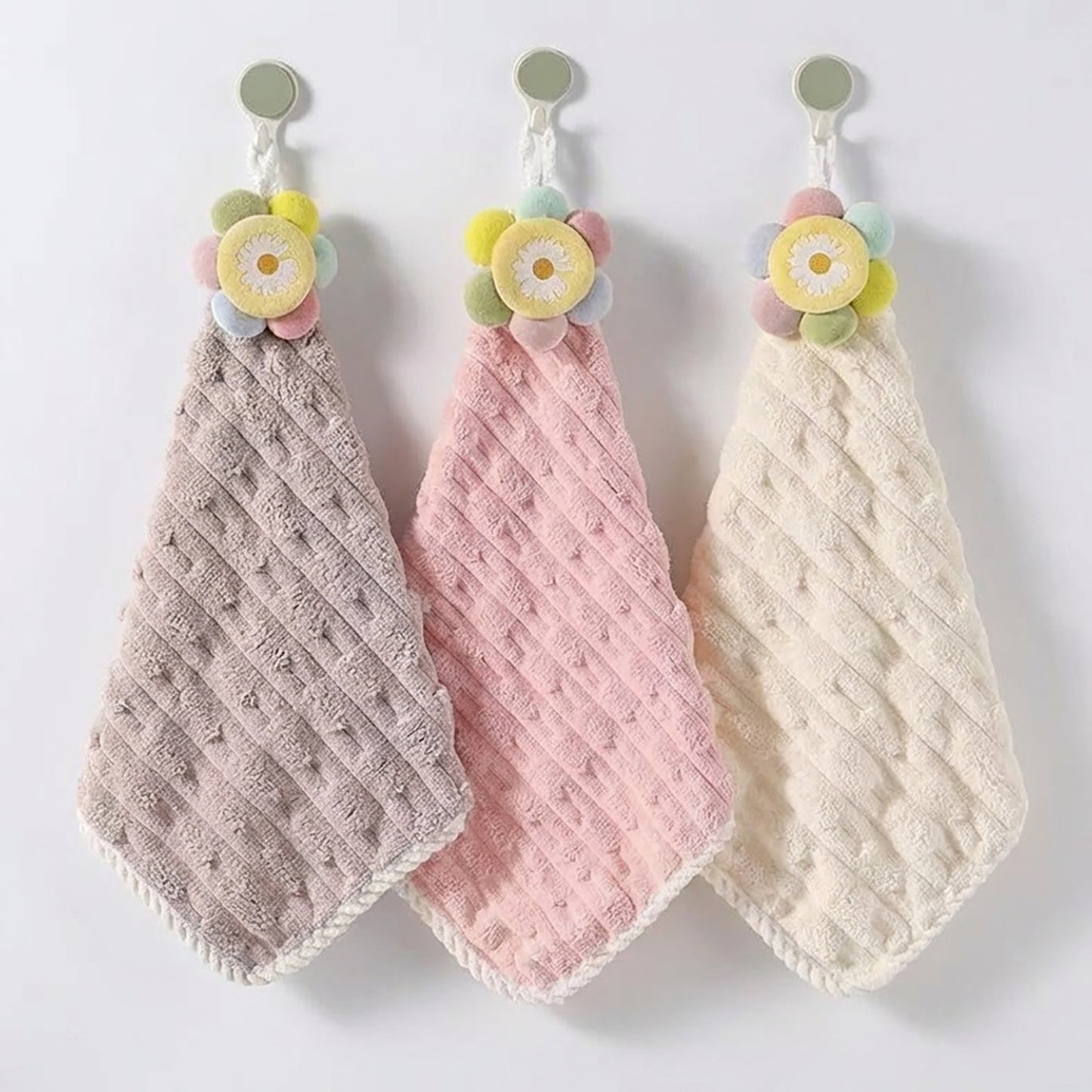 3 Pack Coral Fleece Hanging Hand Towels Absorbent Kitchen Bathroom Quick Dry Cleaning Towels