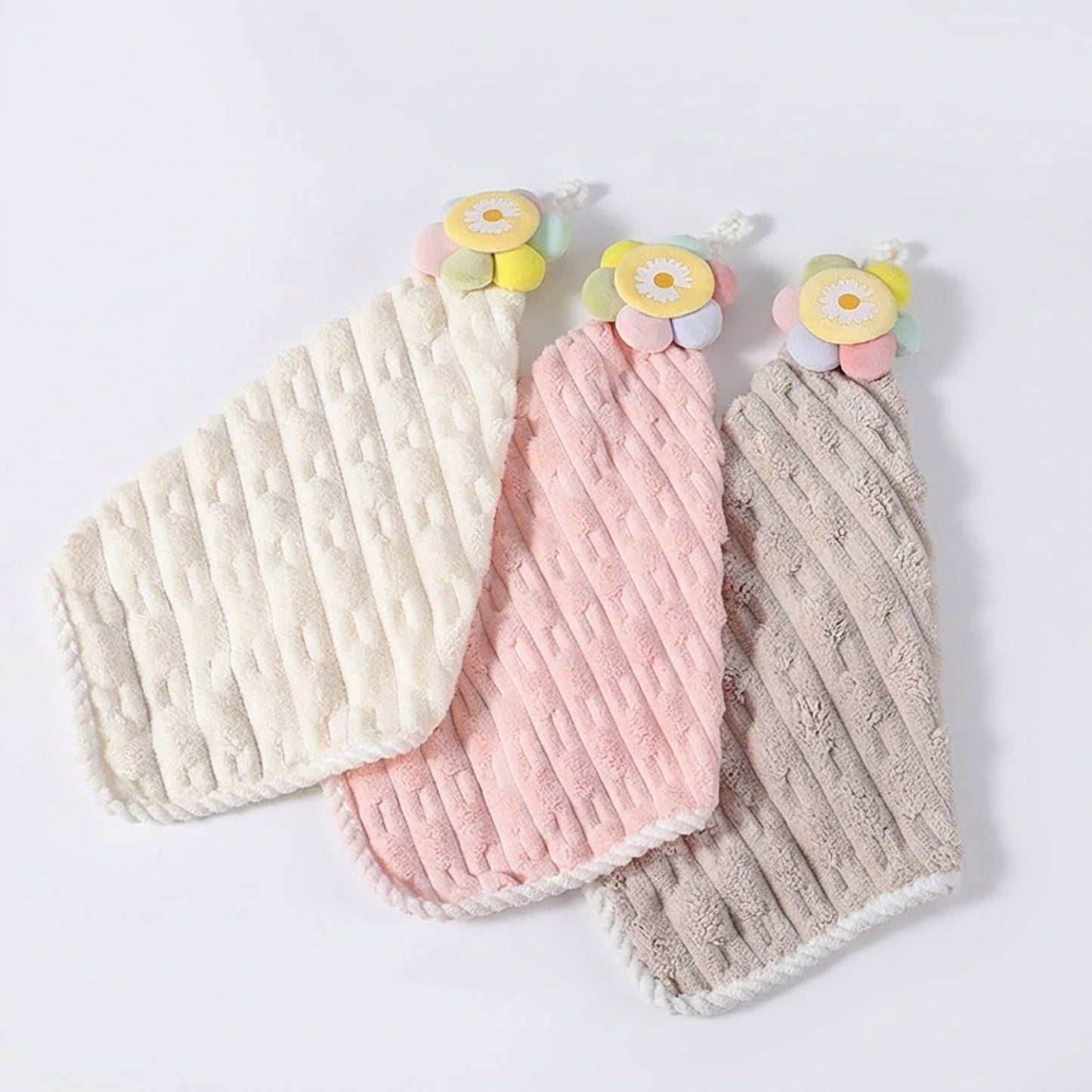 3 Pack Coral Fleece Hanging Hand Towels Absorbent Kitchen Bathroom Quick Dry Cleaning Towels