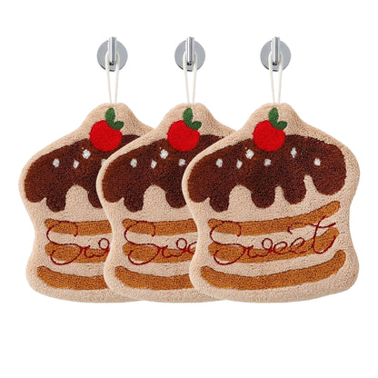 3 Pack Hanging Hand Towels Cute Cake Design Soft Absorbent Kitchen Bathroom Hand Towels