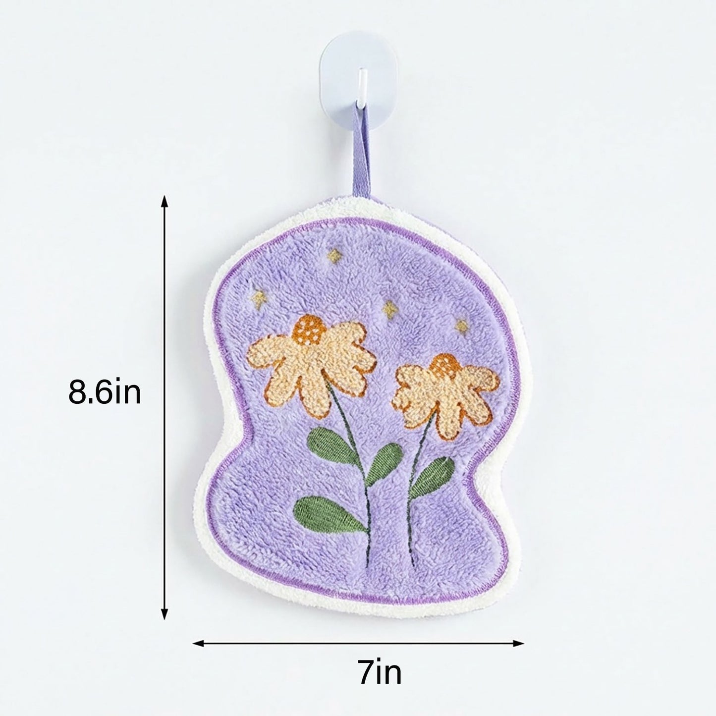 2 Pack Coral Fleece Hanging Hand Towels Floral Design Soft Kitchen Bathroom Hand Towels