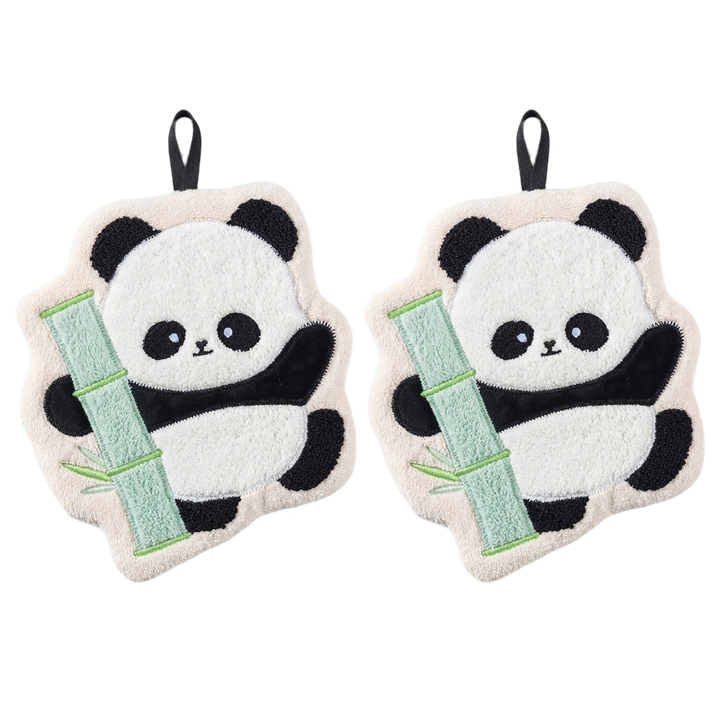 2 Pack Coral Fleece Hand Towels Cute Panda Design Soft Absorbent Kitchen Bathroom Quick Dry