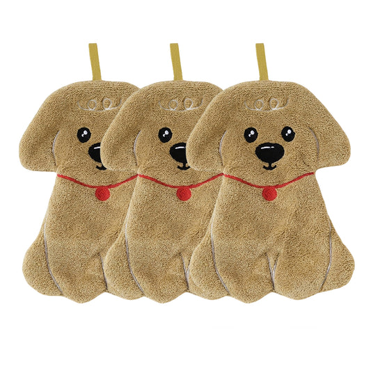 3 Pack Coral Fleece Hanging Hand Towels Soft Absorbent Kitchen Bathroom Hand Towels