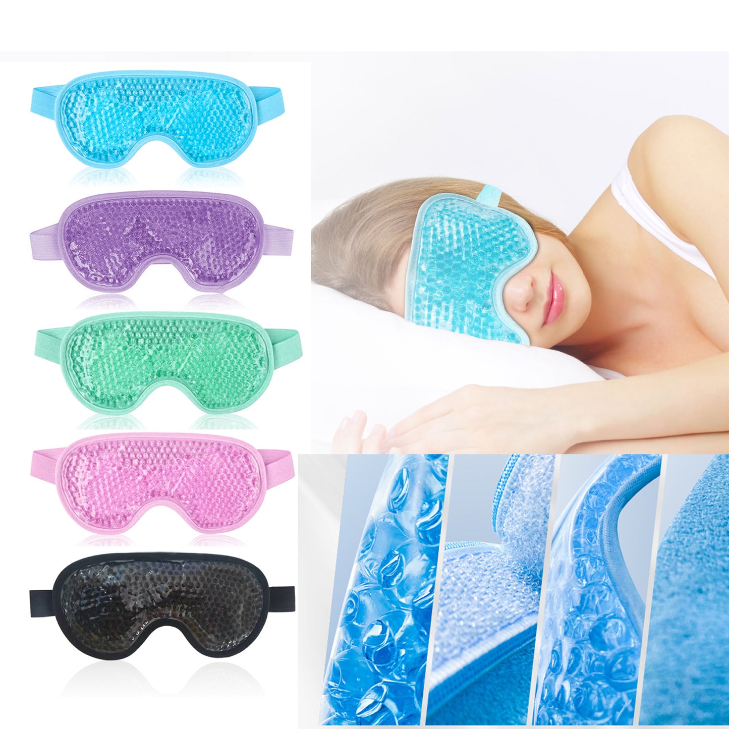 Reusable Gel Bead Eye Mask Hot and Cold Compress with PVC Exterior Adjustable Strap Design