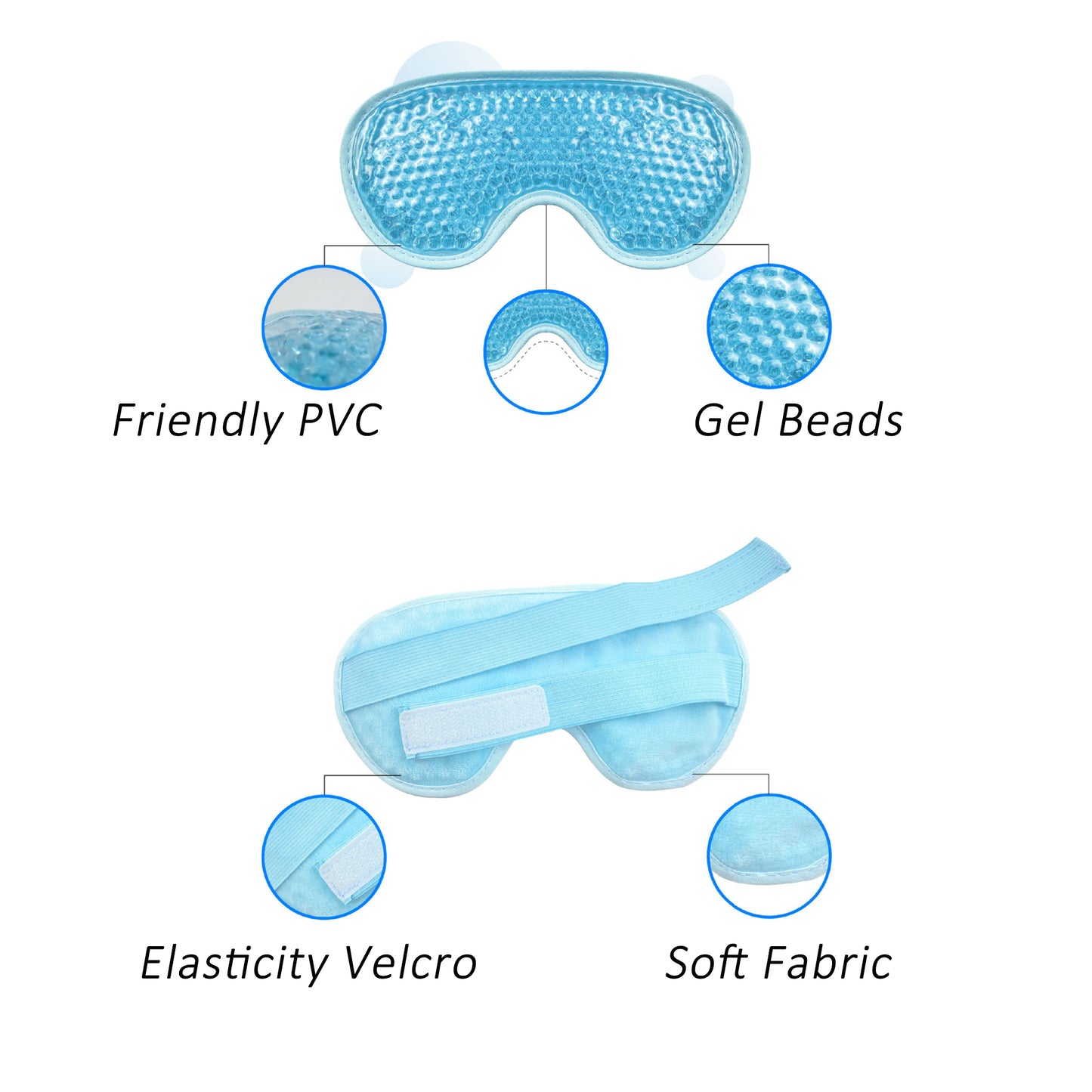 Reusable Gel Bead Eye Mask Hot and Cold Compress with PVC Exterior Adjustable Strap Design