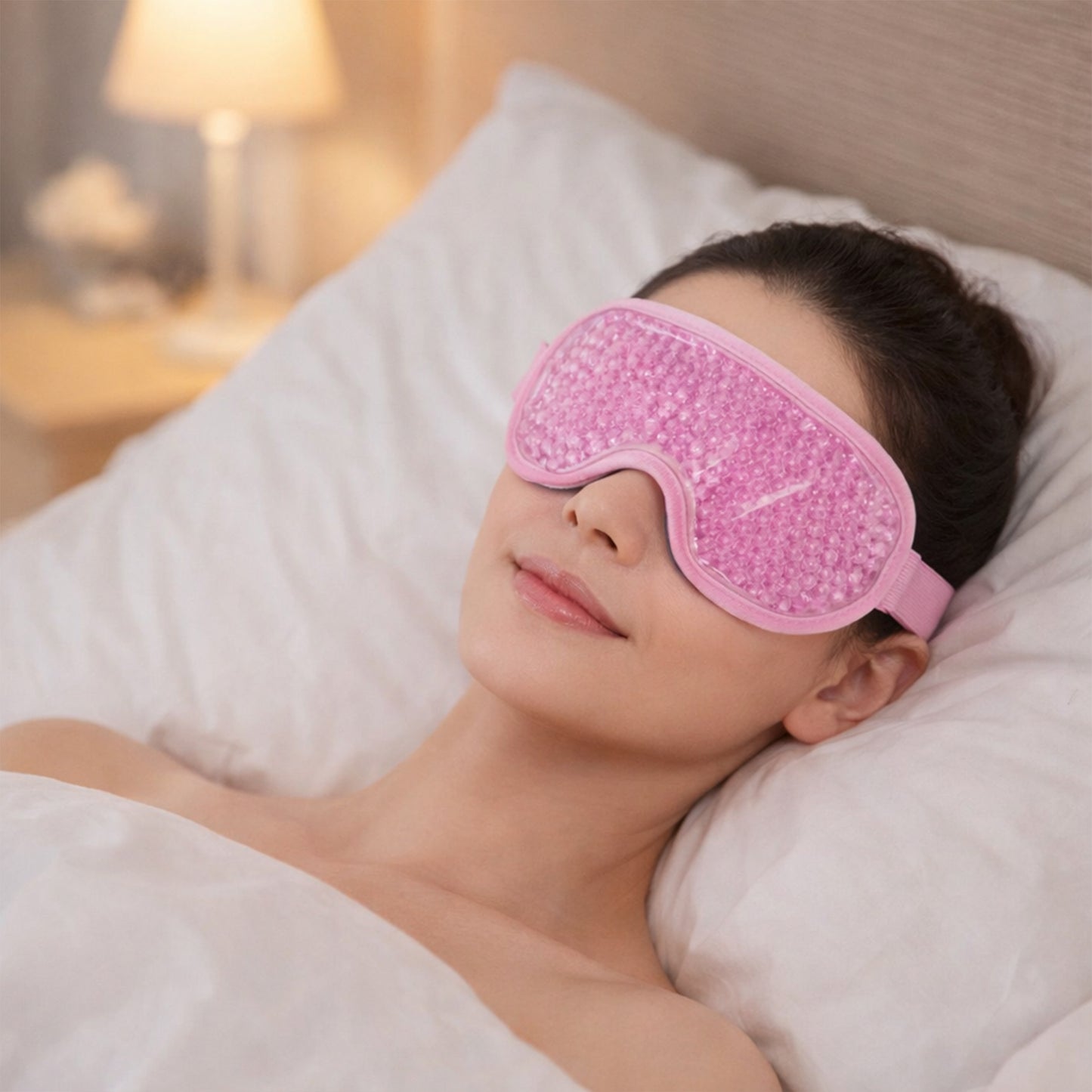 Reusable Gel Bead Eye Mask Hot and Cold Compress with PVC Exterior Adjustable Strap Design