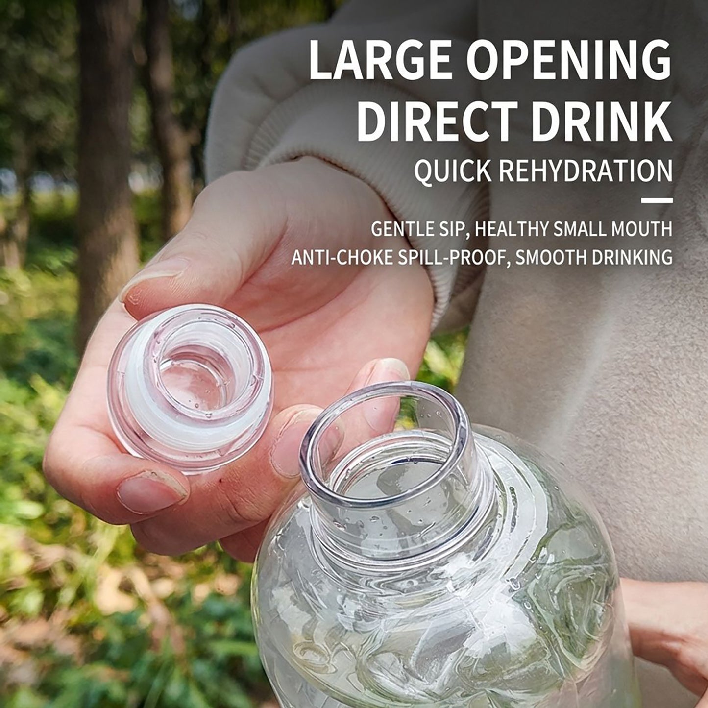 2 Pack Clear Water Bottle Reusable Plastic Drinking Bottle Leakproof Wide Mouth Hydration Bottle