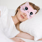 Plush Cat Face Sleep Mask Soft Faux Fur Eye Cover with Embroidered Design Elastic Satin Strap