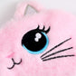 Plush Cat Face Sleep Mask Soft Faux Fur Eye Cover with Embroidered Design Elastic Satin Strap