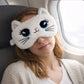 Plush Cat Face Sleep Mask Soft Faux Fur Eye Cover with Embroidered Design Elastic Satin Strap