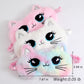 Plush Cat Face Sleep Mask Soft Faux Fur Eye Cover with Embroidered Design Elastic Satin Strap