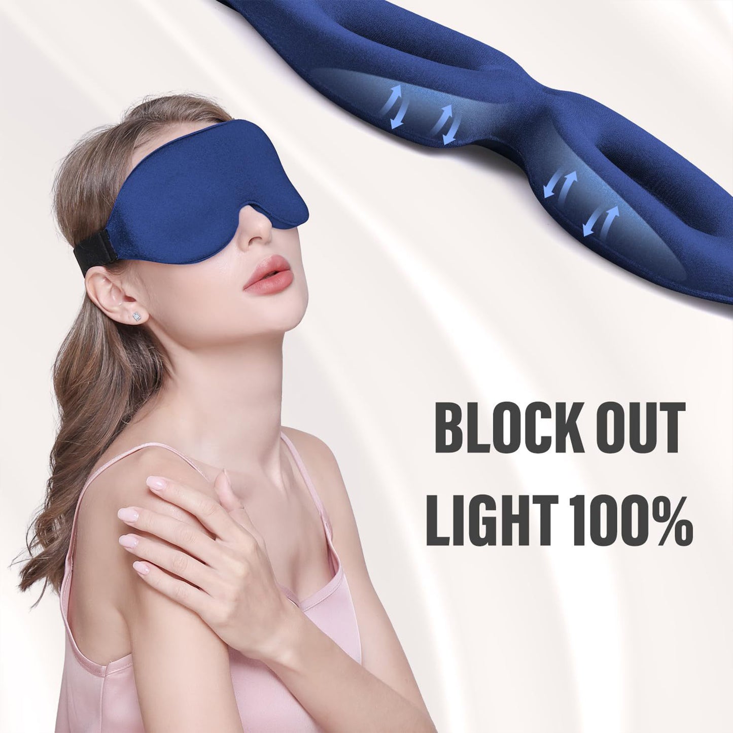 3D Contoured Sleep Eye Mask for Women and Men Adjustable Strap Light Blocking Eye Cover