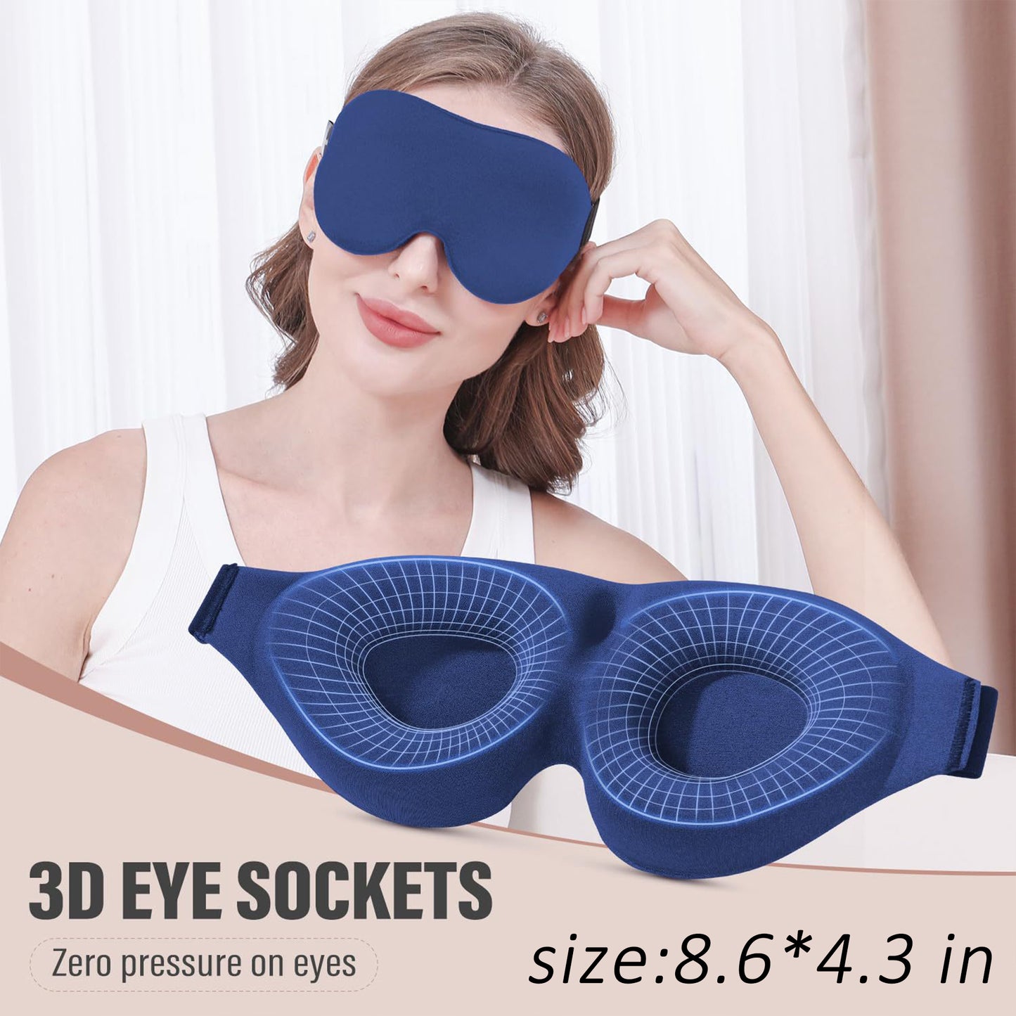 3D Contoured Sleep Eye Mask for Women and Men Adjustable Strap Light Blocking Eye Cover