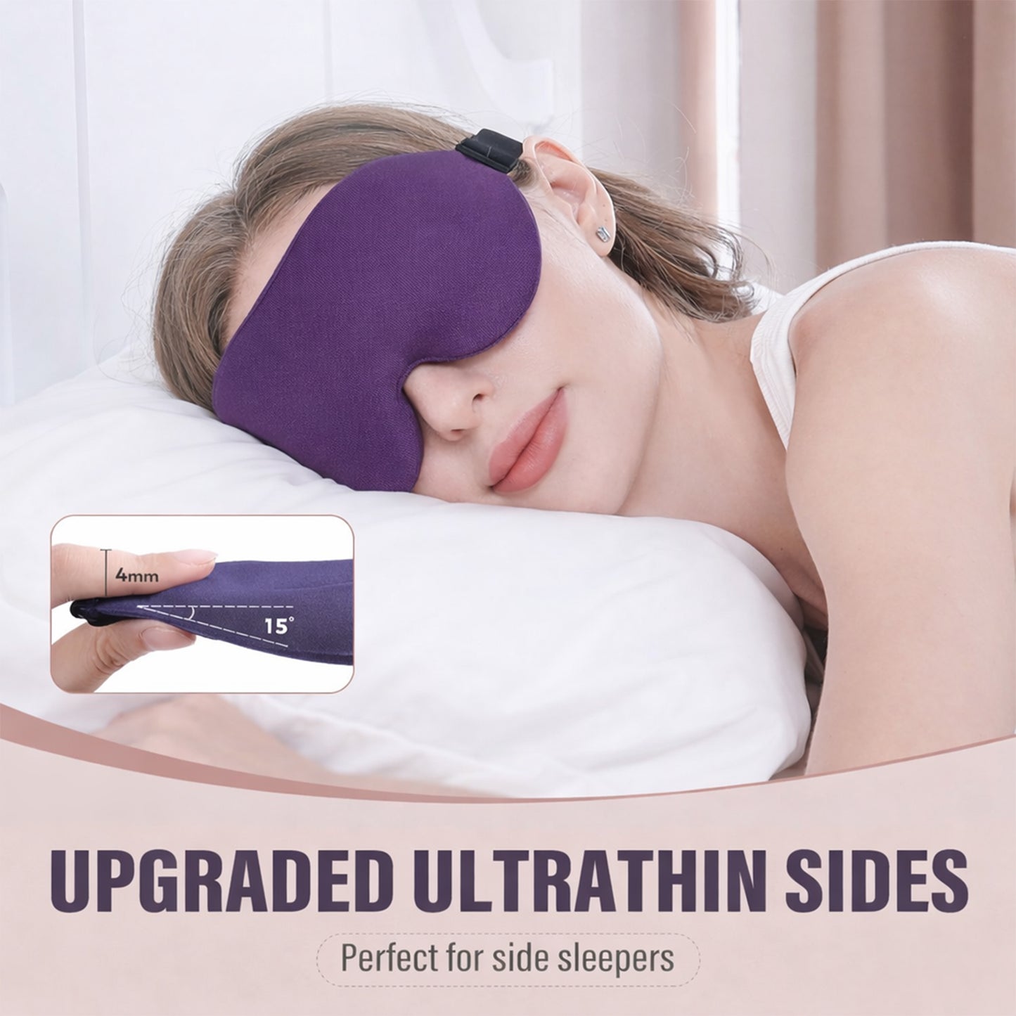 3D Contoured Sleep Eye Mask for Women and Men Adjustable Strap Light Blocking Eye Cover