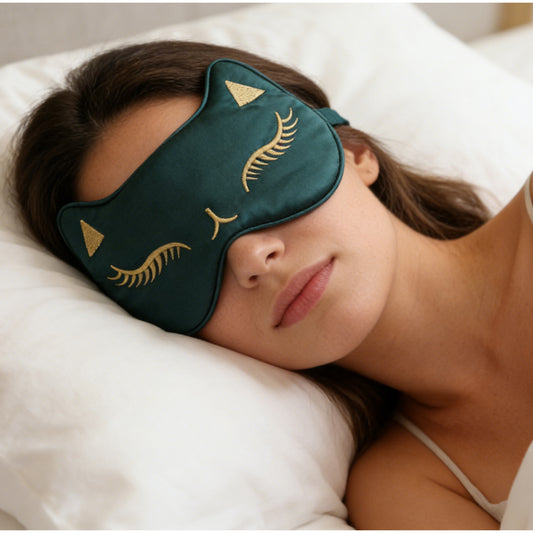Cat Embroidered Silk Sleep Mask Adjustable Strap Soft Eye Mask for Travel Nap Night Sleep Light