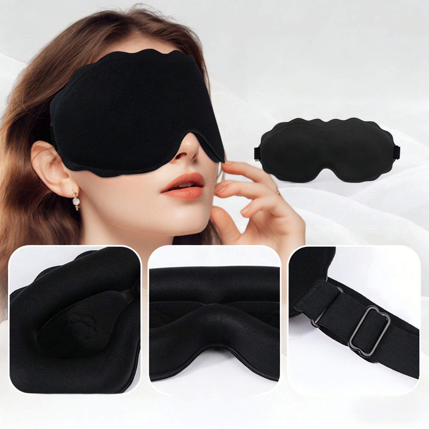 3D Contoured Sleep Mask Light Blocking Eye Mask Adjustable Strap Soft Eye Cover for Travel Sleep