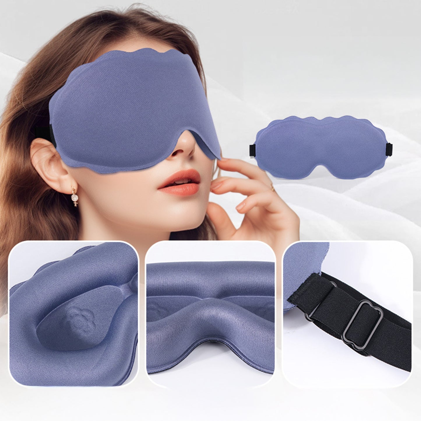3D Contoured Sleep Mask Light Blocking Eye Mask Adjustable Strap Soft Eye Cover for Travel Sleep