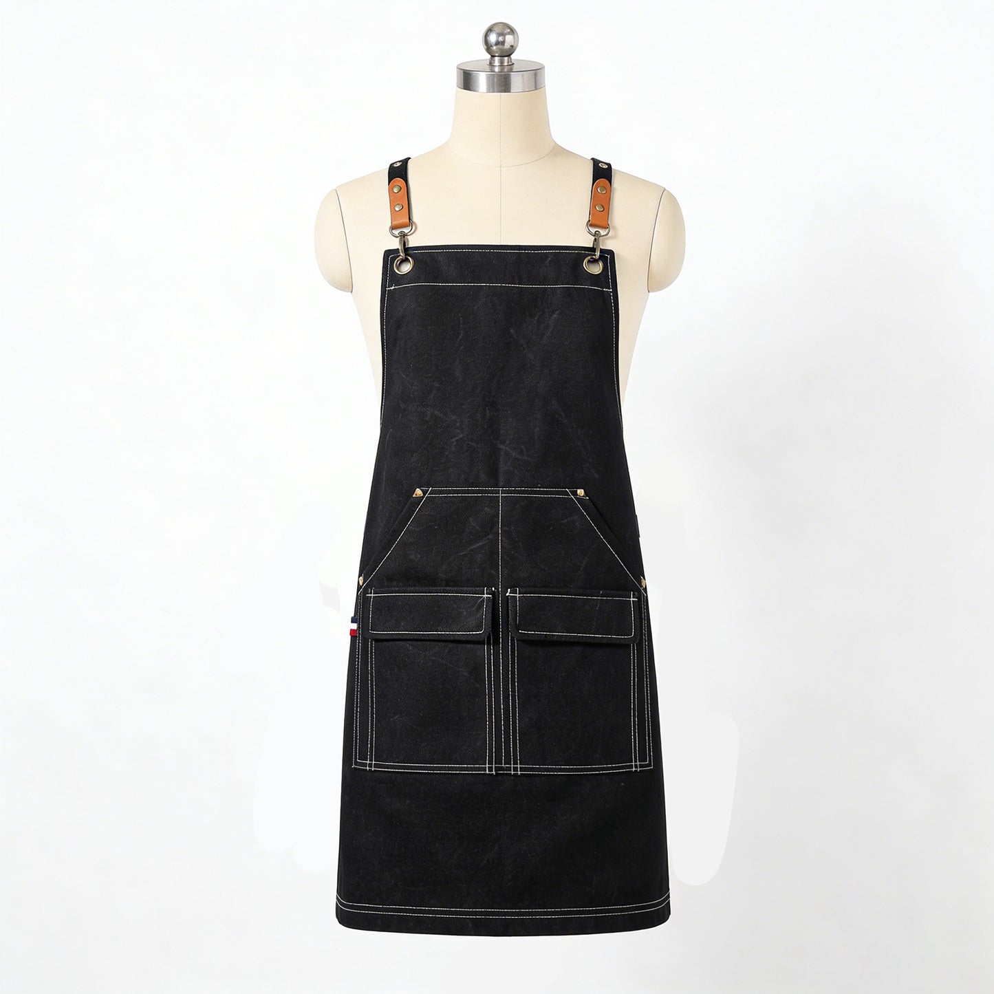 Cotton Kitchen Apron with Adjustable Cross Back Straps Multi Pocket Cooking Apron