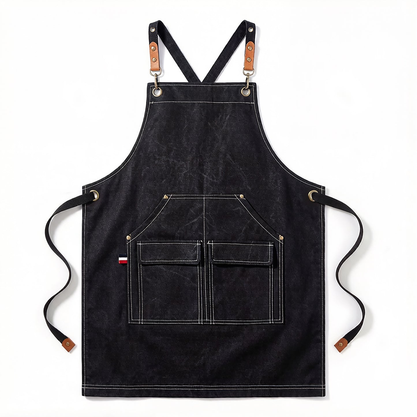 Cotton Kitchen Apron with Adjustable Cross Back Straps Multi Pocket Cooking Apron