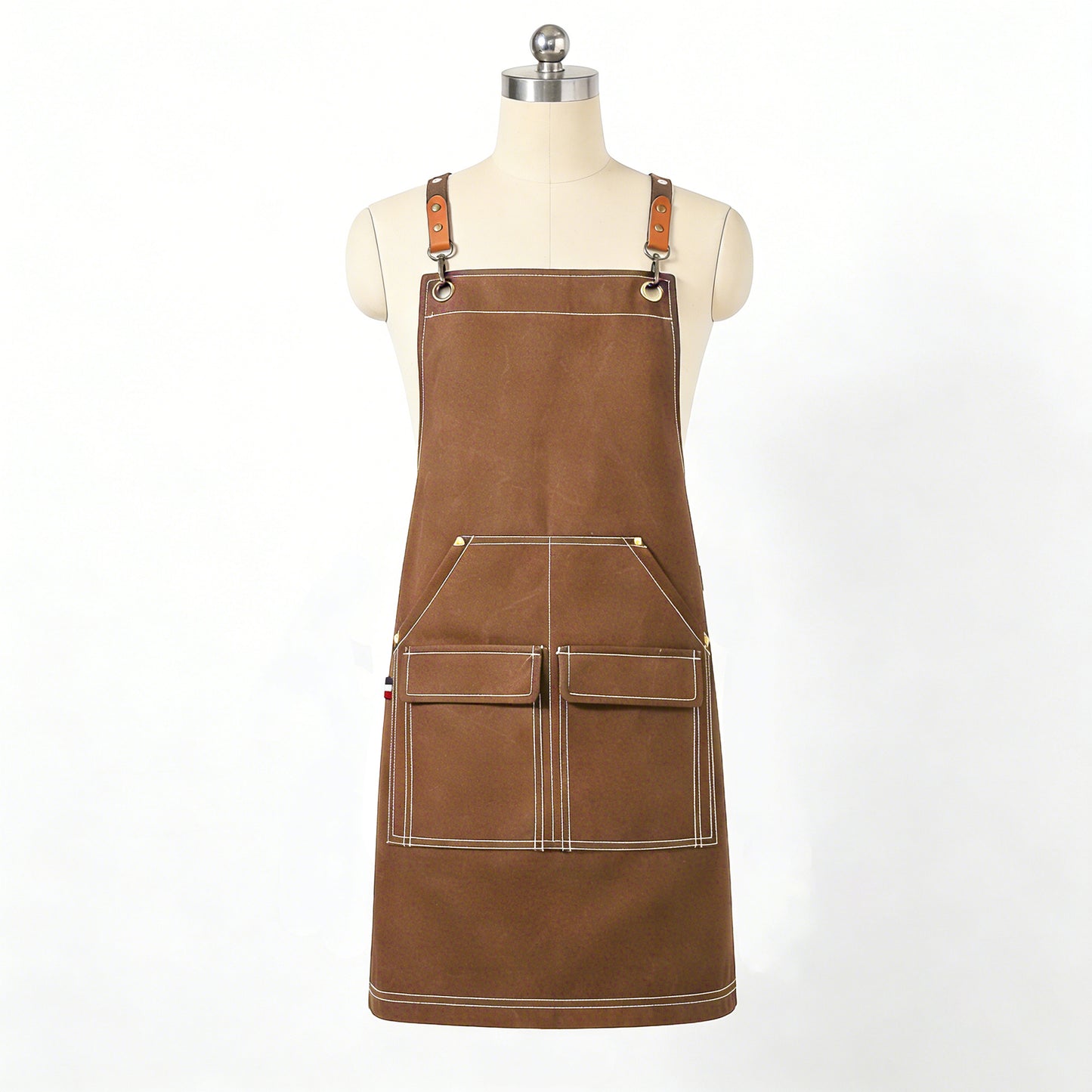 Cotton Kitchen Apron with Adjustable Cross Back Straps Multi Pocket Cooking Apron