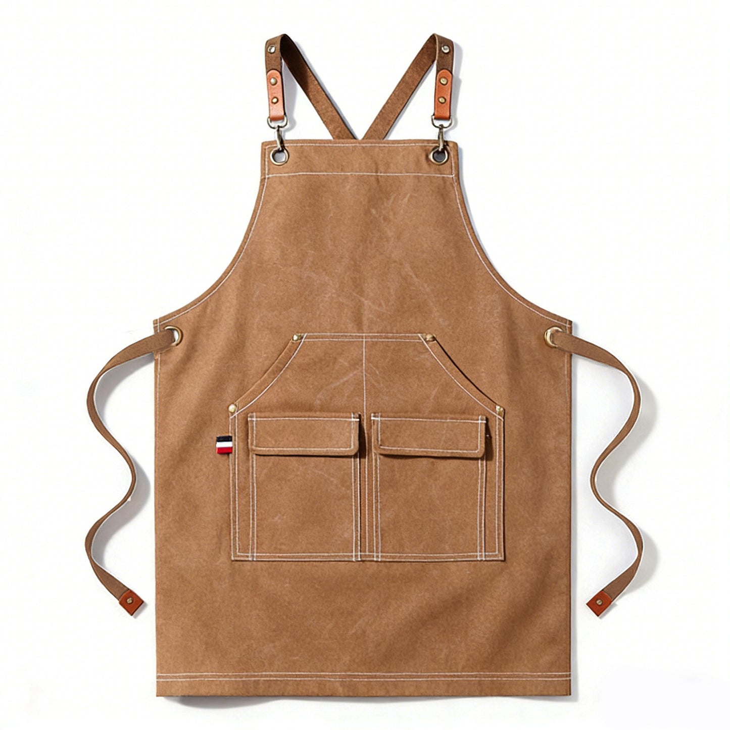 Cotton Kitchen Apron with Adjustable Cross Back Straps Multi Pocket Cooking Apron