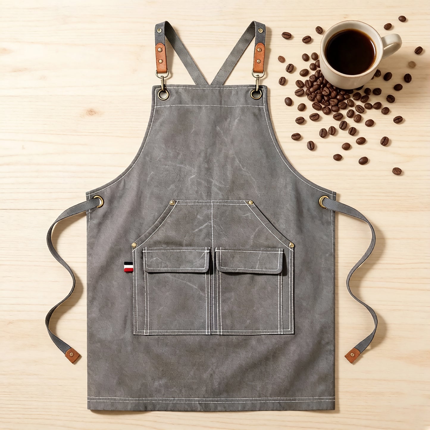 Cotton Kitchen Apron with Adjustable Cross Back Straps Multi Pocket Cooking Apron
