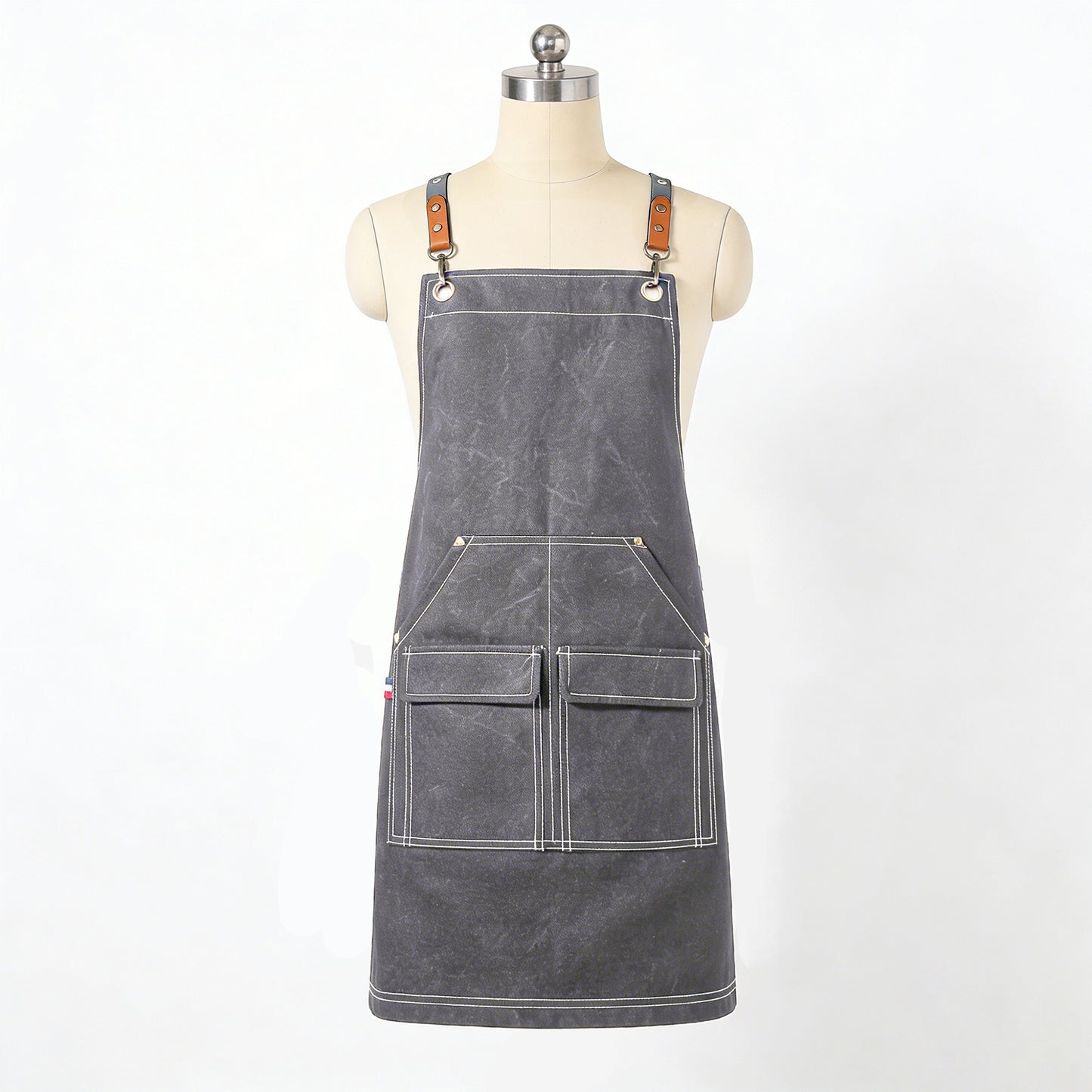 Cotton Kitchen Apron with Adjustable Cross Back Straps Multi Pocket Cooking Apron