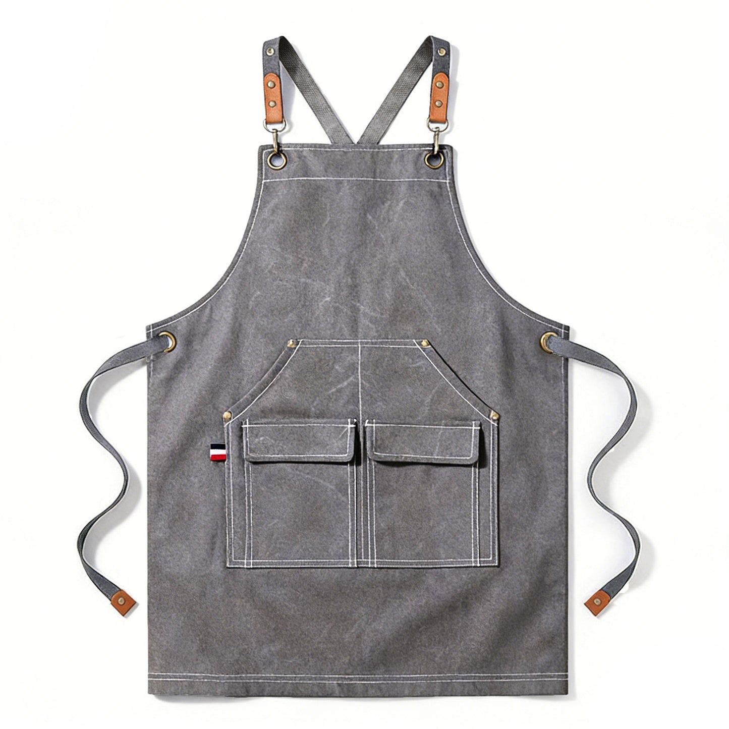 Cotton Kitchen Apron with Adjustable Cross Back Straps Multi Pocket Cooking Apron